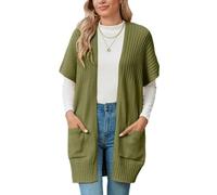 LIUYUYOUGO Gilet Femme Chic Cardigan Long Tricoté pour Femme Surdimensionné Ample Manches Chauve-Souris Cardigans Cape Élégant Ouvert sur Le Devant Long Cascade 2 Poches Tricot Uni Pull Veste Ma