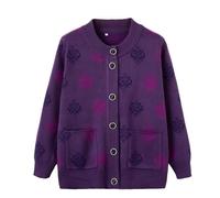 LIUYUYOUGO Gilet Femme Chic Cardigan Tricoté en Jacquard pour Femmes D'Âge Moyen Et Âgées Style Ethnique Doux Et Chaud Style Décontracté pour Grand-Mère pour L'Automne Violet Taille L