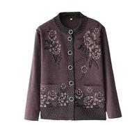 LIUYUYOUGO Gilet Femme Chic Cardigan Tricoté pour Femme D'Âge Moyen Et Âgée - Pull en Tricot pour Femme De 50 À 80 Ans - Veste Vintage Brodée De Fleurs pour Grand-Mère - Automne - Tricot - Ca