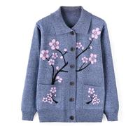 LIUYUYOUGO Gilet Femme Chic Cardigan Tricoté pour Femme Élégant Motif Floral Manches Longues Poches Cardigans Manteau Veste Pull Ample pour Personnes D'Âge Moyen Et Âgées Gris Taille M
