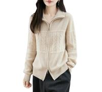 LIUYUYOUGO Gilet Femme Chic Et Elegant Gilet en Laine Mérinos 100% pour Femme en Maille Torsadée Col Montant Fermeture Éclair Intégrale Style Pull Tendance Grosse Maille Idéal pour L'Automne Et
