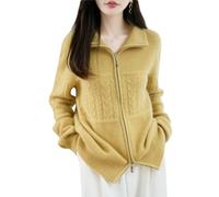 LIUYUYOUGO Gilet Femme Chic Et Elegant Gilet en Laine Mérinos 100% pour Femme en Maille Torsadée Col Montant Fermeture Éclair Intégrale Pull/Manteau Tendance Grosse Maille Veste d'automne/Hiver