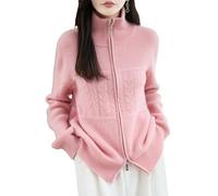 LIUYUYOUGO Gilet Femme Chic Et Elegant Gilet en Laine Mérinos 100% pour Femme en Maille Torsadée Col Montant Fermeture Éclair Intégrale Pull/Manteau Tendance Grosse Maille Veste d'automne/Hiver