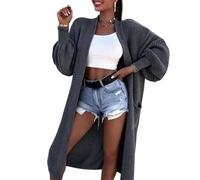LIUYUYOUGO Gilet Long en Grosse Maille pour Femme Manches Bouffantes Oversize Pull Maxi Ouvert sur Le Devant Maille Côtelée avec Poches Vêtement D'Extérieur d'hiver Maille Ample pour Femme Au Qu