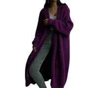LIUYUYOUGO Gilet Long Oversize en Grosse Maille pour Femme Manches Ballon Maille Côtelée Pull Maxi Ouvert sur Le Devant avec Poches Coupe Ample Et Décontractée Idéal pour L'Automne Et l'hiver V