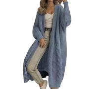 LIUYUYOUGO Gilet Long Oversize en Grosse Maille pour Femme Manches Bouffantes Maille Côtelée Maxi Pull Ouvert sur Le Devant avec Poches Coupe Ample Et Décontractée Idéal pour L'Automne Et L'Hiv