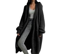 LIUYUYOUGO Gilet Long Oversize en Grosse Maille pour Femme Manches Bouffantes Maille Côtelée Pull Maxi Ouvert sur Le Devant avec Poches Coupe Ample Et Décontractée Idéal pour L'Automne Et L'Hiv