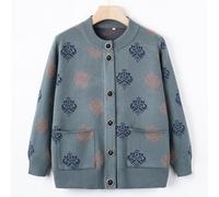 LIUYUYOUGO Gilets Femme Cardigan Tricoté en Jacquard pour Femmes D'Âge Moyen Et Âgées Style Ethnique Doux Et Chaud Style Décontracté pour Grand-Mère pour L'Automne Et l'hiver Vert XL