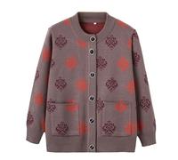 LIUYUYOUGO Gilets Femme Cardigan Tricoté en Jacquard pour Femmes D'Âge Moyen Et Âgées Style Ethnique Doux Et Chaud Style Décontracté pour Grand-Mère Automne Marron Taille XS