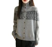 LIUYUYOUGO Gilets Femme Gilet Cardigan Fair Isle pour Femme 100% Laine Mérinos Col Roulé Style Nordique Aztèque Manches Longues Ouverture sur Le Devant Fermeture Boutonnée Manteau d'hiver Chaud