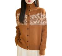 LIUYUYOUGO Gilets Femme Gilet Cardigan Fair Isle pour Femme 100% Laine Mérinos Col Roulé Style Nordique Aztèque Manches Longues Ouverture sur Le Devant Fermeture Boutonnée Manteau d'hiver Chaud