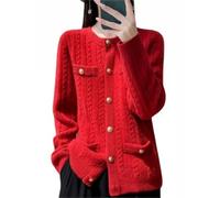 LIUYUYOUGO Gilets Femme Gilet en Laine Mérinos 100% pour Femme Col Rond Grosse Maille Torsadée Boutonné Style Manteau Grand-Père Élégant Pull Aran Épais Vêtement D'Extérieur Doux pour L'Hi