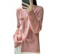 LIUYUYOUGO Gilets Femme Gilet en Laine Mérinos 100% pour Femme Col Rond Grosse Maille Torsadée Boutonné Style Manteau Grand-Père Élégant Pull Aran Épais Vêtement D'Extérieur Doux pour L'Hi