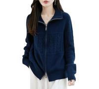 LIUYUYOUGO Gilets Femme Gilet en Laine Mérinos 100% pour Femme en Maille Torsadée Col Montant Fermeture Éclair Intégrale Pull/Manteau Tendance Grosse Maille Veste d'automne/Hiver Gilet Épais E