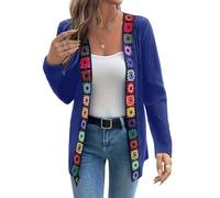LIUYUYOUGO Gilets Femme Pull en Crochet pour Femme Style Bohème Motif Floral Multicolore Style Granny Square Vêtement D'Extérieur Ouvert sur Le Devant Manches Longues Style Vintage Mi-Long Veste