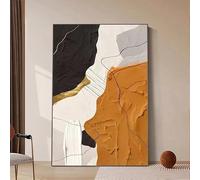 LIUYUYOUGO Grand Tableau Decoration Murale Tableau Abstrait Sur Toile Orange Pour Salon Style Bohème Peinture À L'Huile Texturée Orange Brûlé Beige Et Noir 100% Peinte À La Main Style Minimal