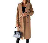 LIUYUYOUGO Manteau Femme Hiver Laine Manteaux Croisés En Laine Mélangée Pour Femmes Col Cranté Vestes Longues D'Hiver Chaudes Cabans Élégants Unis Trench Coats Décontractés Mi Longs En