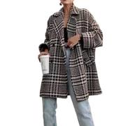 LIUYUYOUGO Manteau Femme Laine Manteau D'Hiver En Laine Mélangée Pied De Poule Pour Femme Revers Crantés Croisé Caban Vintage En Tweed Pardessus Pied De Poule Blazer Décontracté Ample Et Chaud