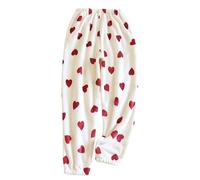 LIUYUYOUGO Pantalon Pyjama Femme,Bas De Pyjama En Polaire Pour Femme Pantalon De Détente En Flanelle Cœur D'Amour Rouge Bordeaux Pantalon De Sommeil Ultra Doux Et Moelleux Vêtements De Nuit Chaud