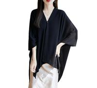 LIUYUYOUGO Poncho Femme Cardigan Poncho Élégant En Laine Pour Femme Châle Pashmina Pull Manteau Écharpe Couverture Élégant Long Bouton Tricoté Noir