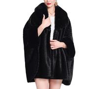 LIUYUYOUGO Poncho Femme Poncho Cardigan Femme Grande Taille Cape/Étole En Fausse Fourrure Avec Col À Boucle Manteau Cape Luxueux Épais Et Moelleux Châle Et Étole Ruana D'Hiver Noir