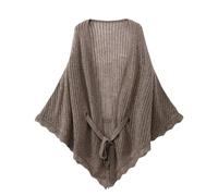 LIUYUYOUGO Poncho Femme Poncho En Laine Crochetée Pour Femme Châle Et Étoles Tricotés Ajourés Cape Élégante Et Légère À Nouer Sur Le Devant Cardigan Long À Bord Festonné Cadeau D'Automne
