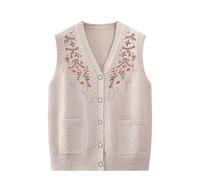 LIUYUYOUGO Pull sans Manche Cardigan Tricoté pour Personnes Âgées Et D'Âge Moyen Pull sans Manches À Col en V Gilet en Tricot À Broderie Florale Pull pour Grand-Mère Haut en Tricot pour Vieil