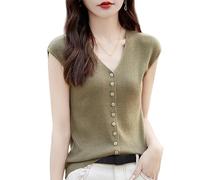 LIUYUYOUGO Pull sans Manche Gilet en Laine pour Femme Cardigan Boutonné sans Manches Débardeur en Tricot Côtelé Léger Et Doux en Cachemire T-Shirt Élégant Col en V Pulls Gilets Chemisiers Ver