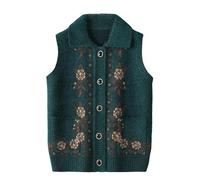 LIUYUYOUGO Pulls sans Manche Femme Cardigan Tricoté pour Personnes D'Âge Moyen Et Âgées Pull sans Manches À Revers Gilet en Tricot Floral Rétro Manteau Pull Grand-Mère Débardeur Décontract