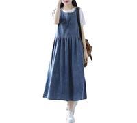 LIUYUYOUGO Robe D Ete pour Femme en Jean,Robe Chasuble en Jean pour Femme Élégante Grande Taille Robe Débardeur sans Manches Été Décontractée Robe Maxi en Jean Vintage Froncée À Plusieurs N