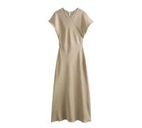 LIUYUYOUGO Robe Ete Femme Robe D'Été en Satin À Manches Courtes pour Femmes Sexy Col Ras du Cou Robes Mi Longue en Soie Lisse Élégante Coupe Ajustée Cocktail sans Manches D'Été Bal Maria