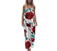 LIUYUYOUGO Robe Ete Robe Nuisette Dos Nu pour Femme Robe Longue Maxi D'Été sans Manches Style Bohème Imprimée De Fleurs Fluide Dos Ouvert Idéale pour La Plage Les Vacances Ou La Maison avec Lie