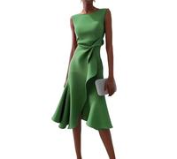 LIUYUYOUGO Robe Ete Robes D'Invité De Mariage À Volants Robe De Cocktail Formelles Fendues Mi-Longues Vintage pour Femmes Élégantes Col Ras du Cou sans Manches Sirène Moulante Longue Rob