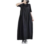 LIUYUYOUGO Robe Femme Longue,Robes Longues en Jean pour Femmes Grande Taille Robe Chasuble en Jean Été Ample Asymétrique Épissure Maxi Vintage Ligne A Grande Balançoire Robe en Jean pour Dames