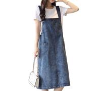LIUYUYOUGO Robes Casual Femme Robe Chasuble en Jean pour Femme Longue avec Poche Épissé Salopette en Jean Bleu Vintage Délavé Jupe Midi Été Décontractée Ample sans Manches Débardeur XL