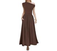 LIUYUYOUGO Robes Casual Femme Robes D'Été À Une Épaule pour Femmes Élégante Robe Longue sans Manches Décontractée Slim Ligne A Longue Plissée Tenue De Soirée Cocktail Mariage Invité