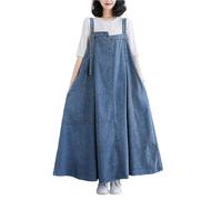 LIUYUYOUGO Robes Casual Femme,Robes Longues en Jean pour Femme Grande Taille Robe Chasuble en Jean Été Ample Asymétrique Épissure Maxi Robe Trapèze Vintage Grande Balançoire Robe en Jean pour