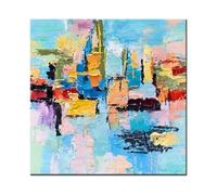 LIUYUYOUGO Tableau Abstrait Moderne Sur Toile Composé De Blocs Colorés Peint À La Main À L'Huile Représentant Des Vues De Ville Œuvre D'Art Contemporaine Pour La Décoration Du Salon De La Cha