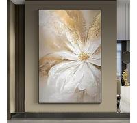 LIUYUYOUGO Tableau Decoration Murale Salon Peinture À L'Huile Abstraite De Fleurs Peinte À La Main Avec Des Touches De Brun De Blanc Et De Feuille D'Or Toile Murale Décorative Pour Salon Chambre