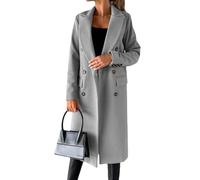 LIUYUYOUGO Trench Coat Femme Manteaux Croisés En Laine Mélangée Pour Femme Col Cranté Vestes Longues D'Hiver Chaudes Cabans Élégants Unis Trench Coat Décontracté Mi-Long En Gris Clair