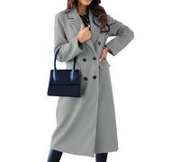 LIUYUYOUGO Trench Coat Femme Manteaux Croisés En Laine Pour Femmes Automne Hiver Longs Trenchs En Mélange De Laine Classiques Revers Crantés Caban Pardessus Élégants Vestes Mi Longues Unies Vê