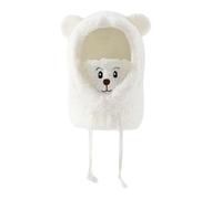 LIUZHIPENG Bonnet d'ours chaud en peluche avec masque facial et protection des oreilles, ensemble d'hiver 3 en 1 pour femmes et enfants, chapeau chaud intégré et cache-cou coupe-vent, blanc, taille
