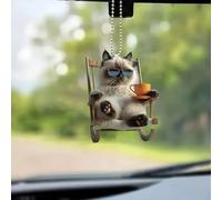 LIUZHIPENG Joli pendentif en forme d'animal en forme de chien et chat, en acrylique 2D, tenant une chauve-souris de baseball, un chat buvant du thé, décoration intérieure de voiture