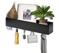 LIUZHUJ Porte Manteau Mural 43,5 x 7,7 x 8 cm, Patere Salle de Bain avec Étagère et 5 Crochets, Crochet Mural Noir, Convient Aux Couloirs, Chambres, Entrées