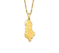 LIUZIXI Albanie Pendentif Colliers - Colliers De Charme Ethnique Amitié Bijoux Patriotiques - avec Noms De Villes Albanais Cartes De Pays Pendentif pour Femmes Hommes, Or