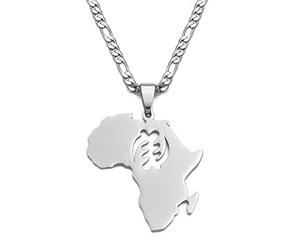 LIUZIXI Carte De L'Afrique Pendentif Collier - Charme Polissage Pays Africain Carte Ethnique Symbole Pendentif - pour Femmes Hommes Hip Hop Amitié Bijoux Cadeau De Fête, Argent