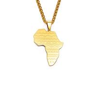 LIUZIXI Collier Pendentif Carte Afrique - Charme Hip Hop Carte Africaine Culture Pendentif Traditionnel - pour Hommes Femmes Ethnique Chaîne Patriotique Bijoux Cadeau De Fête Anniversaire, Or