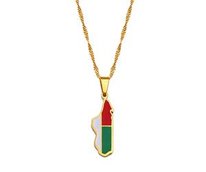 LIUZIXI Collier Pendentif Carte Madagascar - Charme Tendance Afrique Cartes Pays Malgaches Pendentif Drapeau National - pour Femmes Hommes Bijoux Ethniques Patriotiques, Or