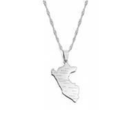 LIUZIXI Colliers avec Pendentif Carte du Pérou - Colliers À Breloques Hip Hop Bijoux Patriotiques D'Amitié - avec Noms De Villes Pendentif Cartes De Pays Péruvien pour Femmes Hommes, Argent