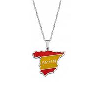 LIUZIXI Espagne Carte Pendentif Collier - Charme Ethnique Pays Espagnol Cartes Pendentif avec Drapeau National - pour Femmes Hommes Bijoux Patriotiques Cadeau De Fête À La Mode, Argent